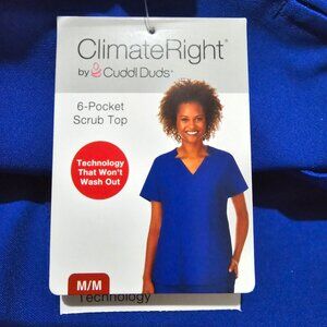 Climate Right V-Neck Scrub Top Silver Ion Anti-Bacterial Womens Sz M Woven Twill